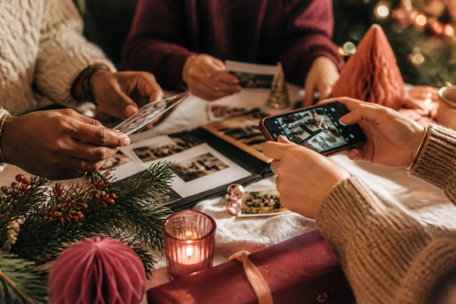 Editorial illustration for The Christmas Memory Table: A Gentle Plan for Gathering Family Photos