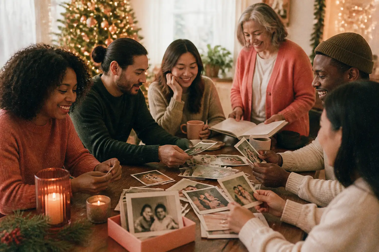 Editorial illustration for The Christmas Memory Table: A Gentle Plan for Gathering Family Photos