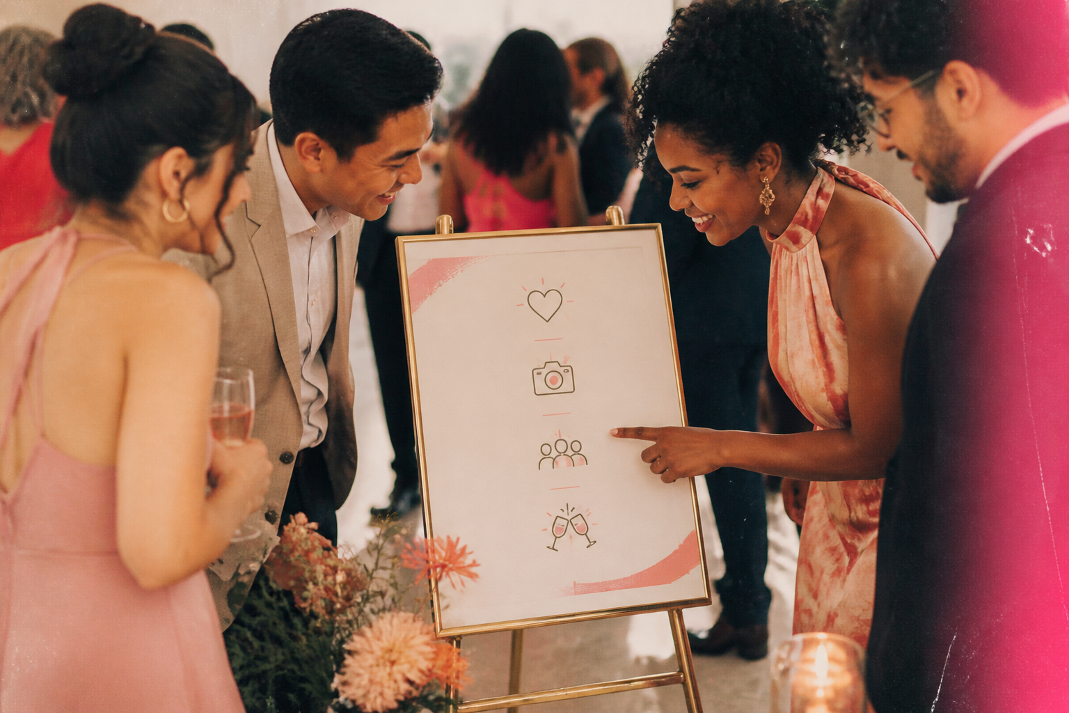Editorial illustration for Wedding photo QR code sign wording guests can understand at a glance