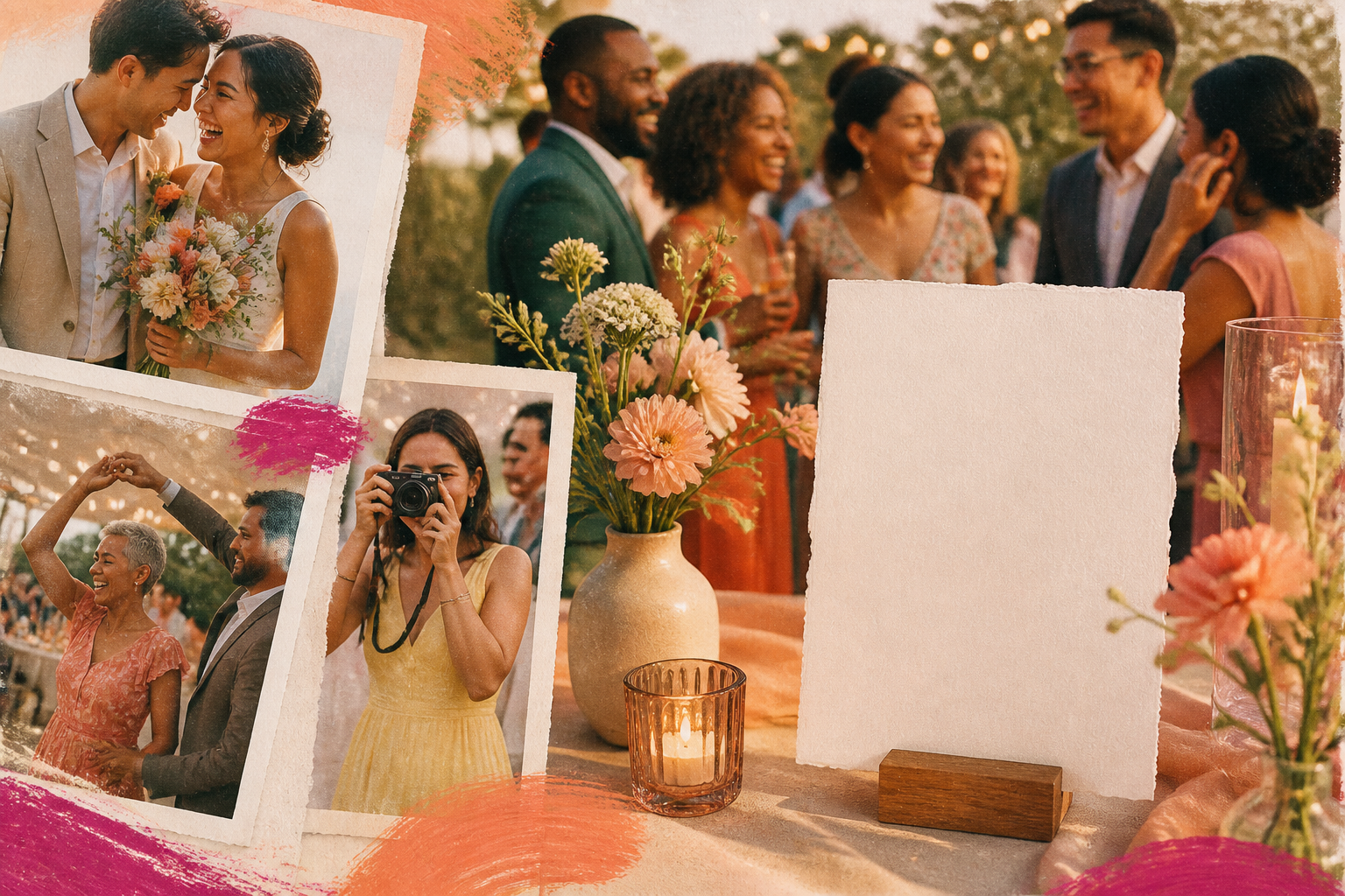 Editorial illustration for The Words That Belong on Your Wedding Photo QR Sign